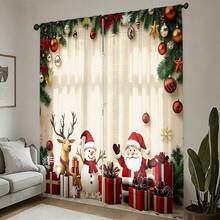 2 Stück 2D Flachdruck Frohe Weihnachten Mode Halbverdunkelungs-Vorhänge, Weihnachtsmann Schneemann Geschenk Muster, langanhaltend Polyesterfaser Material, geeignet für Geburtstagsparty, Feiertagsfeier, Heimdekoration und Studio-Requisiten, perfekt für Schlafzimmer, Büro, Küche, Wohnzimmer und Arbeitszimmer Dekoration, Wohnzimmer Vorhänge - Verschiedenfarbig - Übersicht 11