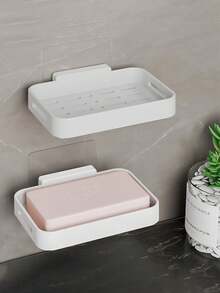 1pc Wall-Mounted Soap Holder, No-Drill Draining Soap Dish With Water Tray, Bathroom Soap Storage Rack - Type a - View 14