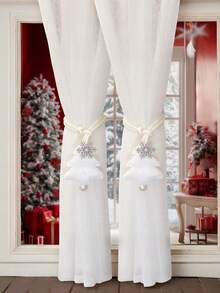 Christmas Tree Snowflake Pattern Curtain Tiebacks 2pcs Set Convenient Storage Curtain Tie Ropes, Universal Fixed Tie Straps For Sheer And Fabric Curtains, Christmas Holiday Home Window Atmosphere Decoration, Holiday Gift Decor Accessories - C-multicolor - View 4