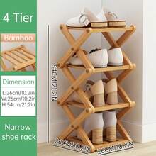 1pc Foldable Freestanding Narrow Bamboo Shoe Rack, Portable Space-Saving Shoe Tower, No Assembly Required, Suitable For Entryway, Hallway, Bedroom, Living Room Corner And Small Spaces - Ginger - View 7