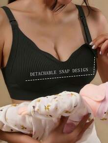1件式哺乳內衣，聚攏防下垂，大胸適用，前扣式，便攜，產後孕婦內衣 - 黑色 - 查看 3