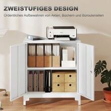 Metal Office Cabinet, Lockable Doors, Office Chest Of Drawers, 2-Tier Design, Black - White - View 4