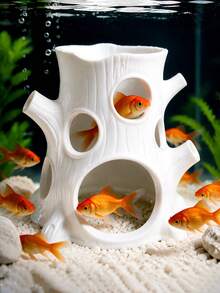 3D Printed White Tree Stump Hideout, Aquarium Fish And Shrimp Hiding Cave Shelter, Aquarium Decoration, Suitable For Betta Fish, Guppy, Tropical Fish And Shrimp, Provides Hiding And Breeding Space, Fish Tank Decor, Aquarium Landscape Ornament - A - View 3