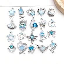 5/20pcs Silvery Plated Blue Rhinestone Charms Dolphin Shell Star Heart Butterfly Owl Pendant For DIY Bracelet Necklace Earring Jewelry Making Findings - Blue - View 15
