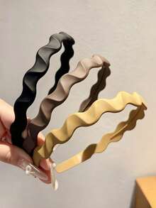 4Pcs Matte Wavy Headbands, Retro Morandi Color Simple Hair Hoops, Daily Hair Accessories For Women To Hold Loose Hair - Multicolor - View 3