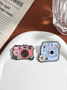 Cute Floral Camera Enamel Pin Vintage Instant Camera Brooch For Backpack Clothing Decor - Multicolor - View 6