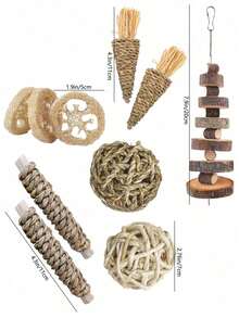 Happy Pet 10pcs Set Teething Toys, Hamster Rabbit Teething Toys, Handmade Teething Toys, Rabbit Bird Teething Toys, Dental Cleaning Toys, Multi-Piece Set, Small Animal Teething Gifts - Multicolor - View 7
