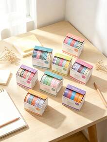 Bright Patterned Washi Tape, Boxed Thin Washi Tape, Geometric, Floral And Plaid Designs, Creative Plant And Floral Patterns, Minimalist Style Tape, Suitable For Scrapbooking, Journaling And Gift Wrapping Decoration - Multicolor - View 5