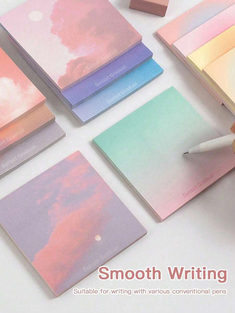 200/50pcs Gradient Color Sticky Notes, Minimalist Cloud Design, Adhesive, Suitable For Messages, Memos, Note Pads, Cute High-Quality Student Style, Back To School Casual Stationery