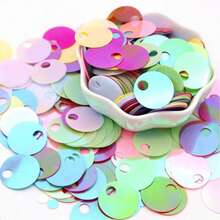 140pcs 20mm Large Hole Flat Round Holographic Sequin Loose Sequins For Handmade Crafts, Art, Jewelry Making, Sewing, Embroidery, Party Decoration - 20 Grams - View 1