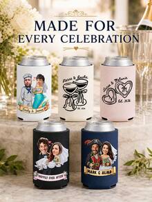 Custom Wedding Photo Can Cooler Sleeves, Personalized With Couple Photos, Names And Custom Text, Practical Drink Sleeves For Wedding Receptions And Bridal Events, Unique Guest Favors, Fun Keepsakes To Commemorate Your Unforgettable Big Wedding Day. - Multicolor - View 9