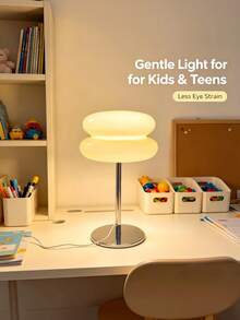 Modern Frosted Glass Lampshade With Metal Frame, Dimmable Warm Light Decorative Table Lamp, Cream Color, Double-Layer Round LED Bedside Lamp, Suitable For Bedroom, Living Room, Dormitory Bedside Table, Home Decor Indoor Lighting, Gift, USB Powered - White - View 8