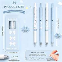 4pcs Set Retractable Bow Gel Pens, 0.5mm Fine Point Black Ink For Smooth Writing, Office And School Supplies, Style Blue For Women, Beaded Pens, Engraved Ballpoint Pens With Decorations, Fun Work Pens - A - View 7