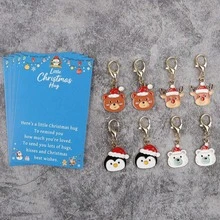 4pcs/8pcs Christmas Enamel Keychain Charms, Bear Reindeer Penguin Pendants, Lobster Clasp, Small Holiday Gift With Greeting Card - Multicolor - View 8