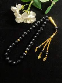 1pc 33-Bead Artificial Crystal Silver-Veined Prayer Beads, Vintage Gold Tassel Pendant Muslim Tasbih, Handheld Prayer Beads For Worship, Gold Carved Metal Accessory Tassel Style Islamic Prayer Beads Gift - Multicolor - View 4