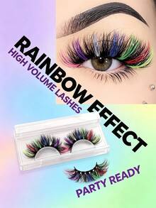 Rainbow Multicolor Faux Fur False Eyelashes, Exaggerated Voluminous Strip Lashes For Party And Cosplay - Multicolor - View 1