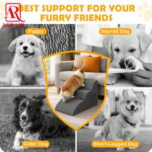 Dog Stairs For Bed, Sofa, Patio, Pet Stairs, Suitable For Extra Small And Medium Dogs, With Storage Pocket And Portable Handle, Cat And Dog Ramp With Zipper Up To 55 Lbs (Approx. 25 Kg), 3 Steps, Multiple Colors Available - Grey - View 7