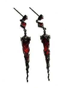 1pair Gothic Red Drop Earrings For Women, Dark Vampire Style Black Thorn & Red Crystal Dangle Earrings, Punk Alternative Jewelry - Multicolor - View 4