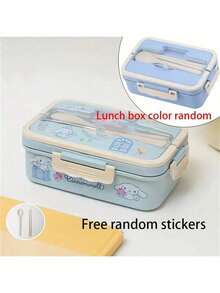 1pc Sanrio KT Cat Back To School Season Divided Lunch Box With Lid, Transparent Cover, Utensils Fork & Spoon, Reusable, Microwave Plastic Bento Box, Portable Breakfast Container, Perfect For Home Kitchen, School, Office, Travel And Outdoor Picnic, Random Stickers - Multicolor - View 9