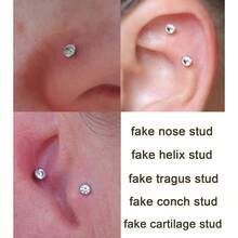 12pcs Fake Nose Stud Fake Nose Piercing Fake Lip Ring Fake Earrings Stud Fake Cartilage Helix Earring Fake Eyebrow Ring Fake Bridge Piercing - Multicolor - View 2