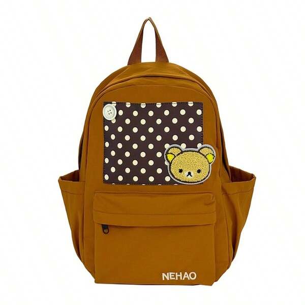 Rilakkuma حقيبة ظهر دب بنقاط بولكا فضفاضة للنساء، تصميم فريد، حقيبة مدرسية لطيفة متعددة الاستخدامات للطالبات، حقيبة ظهر للتنقل