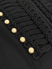 Teen Girls Winter Black Military Style Frog Button Vintage Design Short Jacket Fashion Streetwear Casual Versatile Outerwear - Black - View 5
