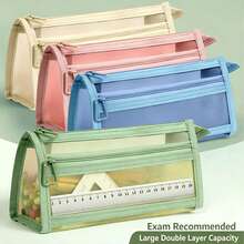 1pc Large Capacity Mesh Pencil Case, Multifunctional Portable Double Layer Pencil Bag, Cute Transparent Stationery Storage Bag, Travel Toiletry Bag, With Spacious Zipper Design, Convenient For Organizing School Supplies And Cosmetics - Multicolor - View 9