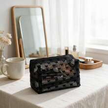 1pc Women's Mesh Breathable Makeup Bag, Multiple Pattern Colors Available, Portable Lipstick Touch-Up Storage Bag, Suitable For Daily Use And Carrying - Black - View 4