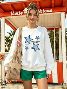 Women's Crew Neck Sweatshirt, Travel Pullover, Cotton Top, Women's Autumn/Winter Basic Sweatshirt - White - View 4