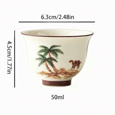 1/2/4/6 pièces Tasses à thé en céramique, tasses à thé peintes à la main avec motif de cocotier et de chameau beige, tasses à thé arabes, tasses à café, tasses à eau, convenant pour la consommation de thé à la maison, la consommation d'eau, les réunions familiales et les fêtes entre amis, également un excellent cadeau