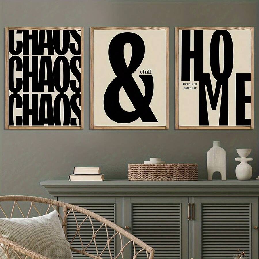 3pcs/Set Retro Style Black And Beige Quotes Simple HOme Texture Monochrome Poster, Printed Canvas Painting