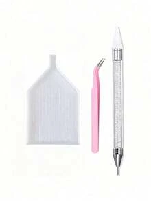 2-In-1 Rhinestone Dotting Pen: Dual-Head Design, Crystal Material Rhinestone Dotting Pen With Crystal Handle, Perfect For Nail Art Creation And DIY Decoration, Rhinestone Dotting Brush And Sorting Tray For Nail Art. Self-Adhesive Rhinestone Dotting Brush And White Rhinestone Storage Tray On Both Ends Suitable For DIY Rhinestone Crafts And Rhinestone Painting. - White - View 20