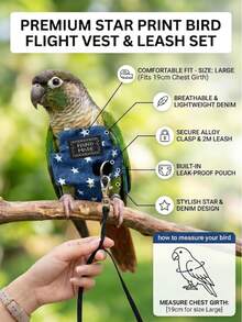 Parrot Flight Suit & Leash Set, Small Bird Outdoor Walking Harness, Anti-Escape Anti-Fly-Away Breathable Pet Bird Supplies - Multicolor - View 2