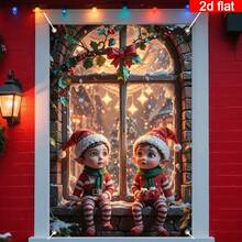 Flag, 2D Flat Banner, 1pc, Christmas Window Decoration Banner, Christmas Elf Curtain Decor, Christmas Decoration, Perfect For Christmas Party - Christmas Elf - View 5
