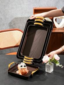 Walnut Wood Grain Tray, Thickened PET Rectangular Tray With Handles, Plastic Storage Tray, Suitable For Tea Cups, Water Cups, Snacks, Fruits, Dried Fruits, Candy Storage - Wood Grain - View 9
