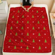 Manta de franela suave y cómoda de 1 pieza con fondo rojo navideño y árbol de Navidad moderno - Estilo manta de siesta de poliéster - Impresión digital artesanal, adecuada para sofá, cama, viaje, oficina y decoración del hogar - Multicolor - Ver 10