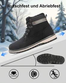 LANGDU Mens Winter Boots Walking Warm Snow Boot - Black - View 4