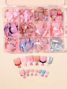 150pcs/Box DIY Glitter Short Square Glossy Colorful Pointed Press-On Toenails, Perfect Fit Design, Acrylic Fake Toenails With Storage Box, Suitable For Summer Manicure, Women And Girls Daily And Party DIY Nail Supplies - Multicolor - View 5