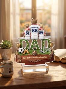 1pc Personalized Baseball Family MVP Dad Plaque, Custom Text Desk Ornament, Sports Themed Keepsake Decor, Unique Father's Day Birthday Gift From Kids For Baseball Loving Dad, Home Office Tabletop Display Decoration - Multicolor - View 4