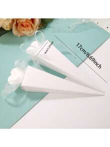 10pcs Elegant White Kraft Paper Cone Gift Boxes With Ribbon - Perfect For Weddings, Birthdays, Baby Showers, Communion, Graduations And Christmas - Ideal For Small Snacks And Party Favors | Ribbon Tied Cone Boxes | Paper Party Favor Boxes - Multicolor - View 3