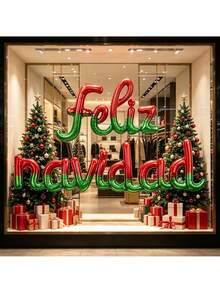 1 Set Spanish Christmas Banner Aluminum Foil Balloon Set - "Feliz Navidad" Letter Balloons, Suitable For Christmas, New Year, Holiday Party Decoration - Width - View 4