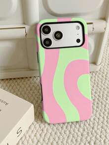 1pc Asymmetrical Wavy Element Green & Pink Color Block Wavy Pattern Phone Case, Soft Inner & Hard Outer 2-In-1 Matte Film Texture, Compatible With IPhone 11/12/12 Pro/12 Pro Max/13/13 Pro/13 Pro Max/14/14 Pro/14 Pro Max/14 Plus/15/15 Pro/15 Pro Max/15 Plus/16/16 Pro/16 Pro Max/16 Plus/17/17 Pro/17 Pro Max/Air/18 Pro/18 Pro Max - Multicolor - View 4
