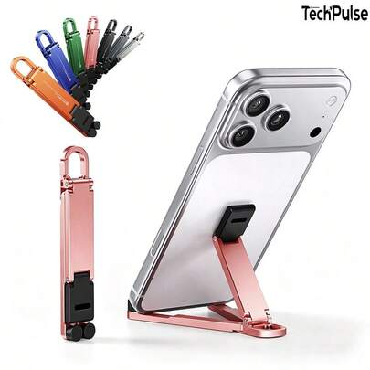 Mini Desktop Plastic Portable Folding Slouchy Phone Stand, Multi-Functional Keychain Desktop Phone Holder