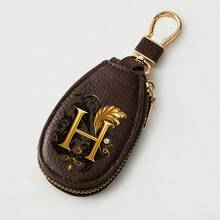 Litchi Pattern Key Bag -Black Gold Letters A-Z Car Key Protection Cover,PU Key Storage Clip,Zipper Bag,Car Key Storage Device,Car Keychain,Unisex Gift - Multicolor - View 22