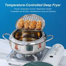 24cm 3.4L Japanese Tempura Deep Fryer Pot, Stove‑Top Frying Pot Built‑In Thermometer And Oil Drainer Rack For Home Use - View 2