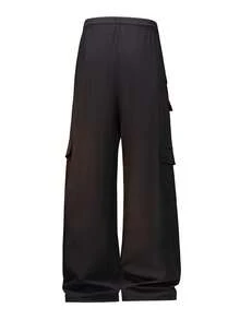 Celana Kargo Pria, Model Lurus dengan Banyak Saku, Pinggang Elastis, Potongan Longgar, Warna Polos, Logo Bordir Satu Sisi, Celana Panjang - Hitam - View 6