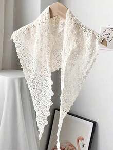 1pc Lace Crochet Triangle Shawl Scarf - Apricot - View 5