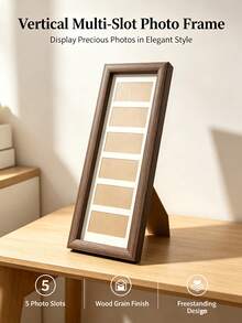 1pc Vintage Solid Wood Grain Picture Frame, Vertical Multi-Grid Photo Display, Easy-Open Back Panel, Classic Home Decor Artwork, Wall-Mountable, Spring Wall Decoration Essential, Easter Photo Wall Accent, Mother's Day Gift, Country Style, Bohemian Wall Upgrade - Picture Frame - View 3