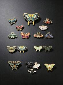 5/6/10/12/20/24pcs/Set Random Style Butterfly Enamel Badge Set Cute Enamel Backpack Badge Butterfly Brooch Round Collar Badge Steampunk Style Women's Badge Jewelry (Color/Style Random) - Butterfly - View 2
