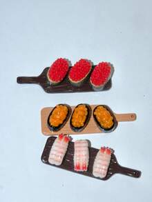 1 Set Japanese Sushi Miniature Toy Model Collection, Textured Roe, Shrimp, Sea Urchin, With Mini Wooden Tray, Fine Motor Skill Development And Focus Tool, Ideal Holiday Gift - Multicolor - View 2